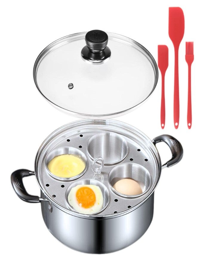 bangminda Egg Poacher Pan - 4 Poached Egg Cups, Poached Egg Cooker, Stainless Steel Egg Poaching Pan with Silicone Spatula - Image 1